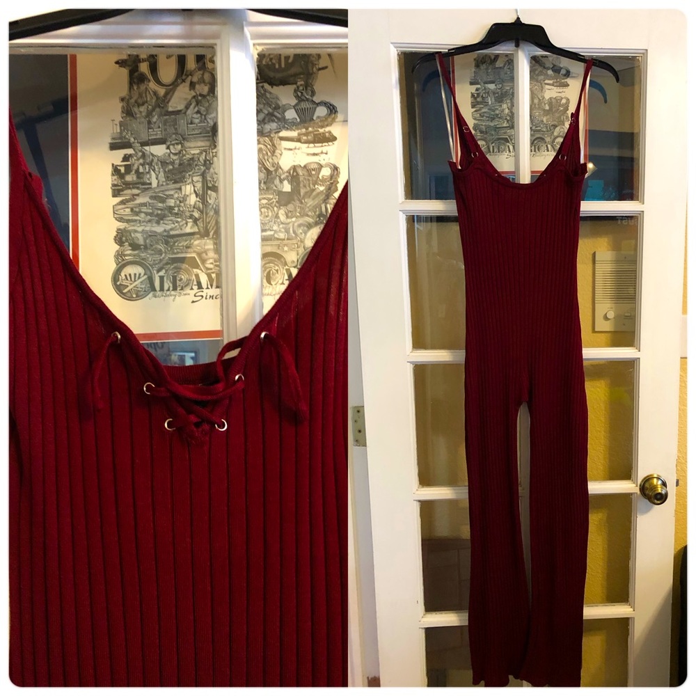 Almost Famous Burgundy Flare Leg Jumpsuit - Size XL